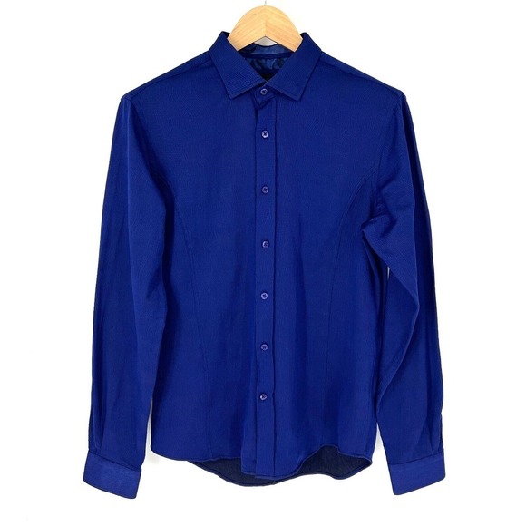 Eight X Premium Button Up‎ Dress Shirt Mens Size L  Slim Fit Royal Blue Textured - Picture 1 of 12